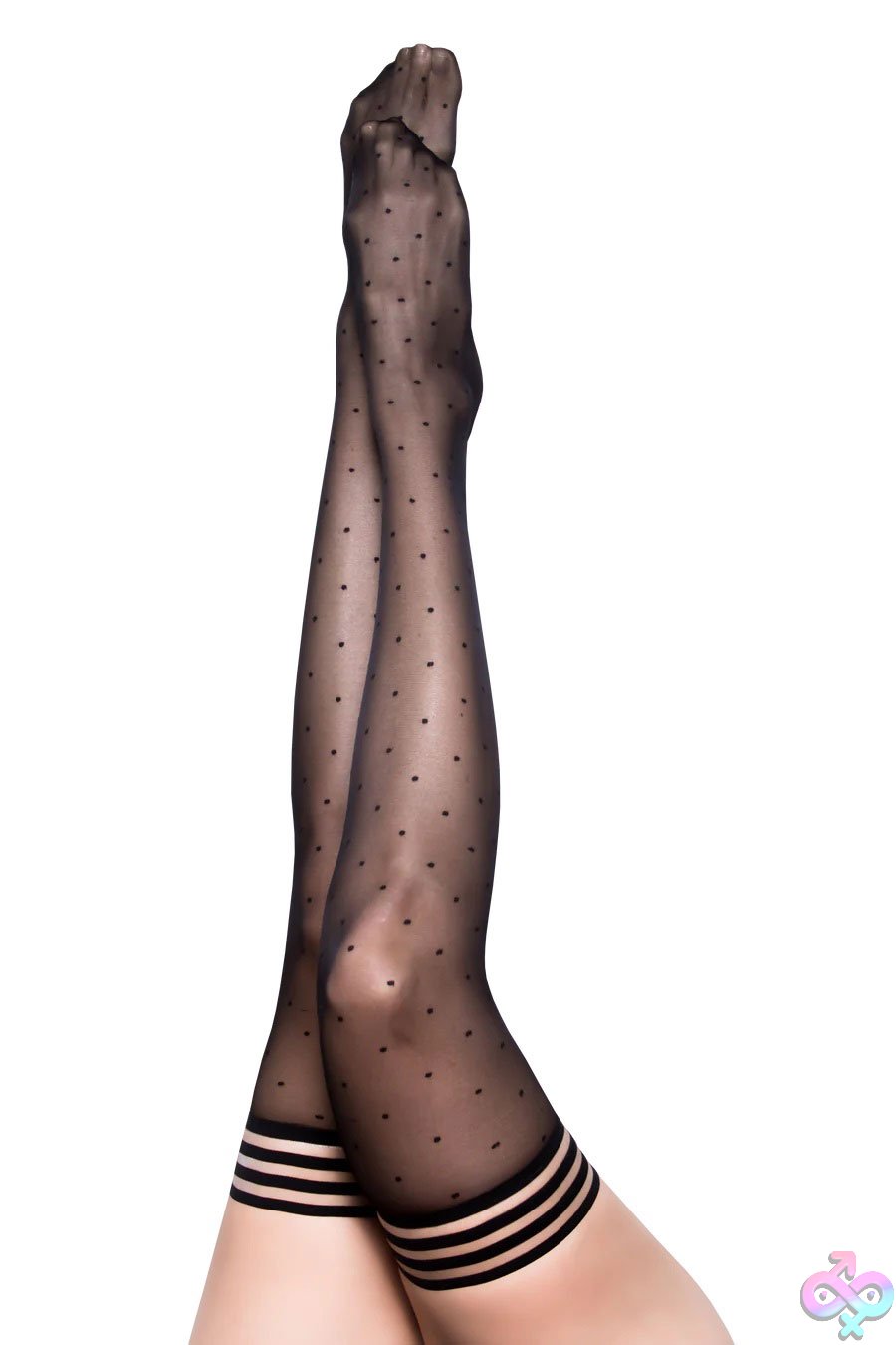 Discreet-Toys-Ally-Polka-Dot-Thigh-High-Size-B-Black-Kx-1304B-Blk-B Ally - Polka Dot Thigh High - Size B - Black - Image 1