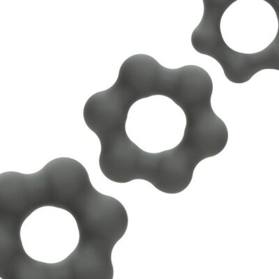 Gray Silicone 3 Ring Endurance Set by CalExotics — waterproof liquid silicone cock ring trio