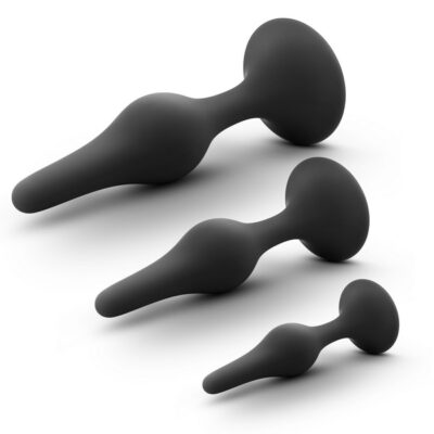Platinum Silicone Beginner Plug Kit Black by Blush Anal Adventures — three graduated tapered anal plugs