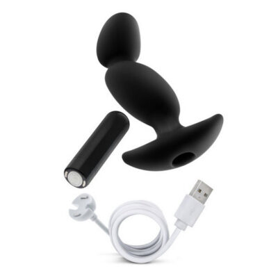 Platinum Silicone Vibrating Prostate Massager 04 Black By Blush — Curved Dual-Bulb Design With 10-Speed Rechargeable Bullet