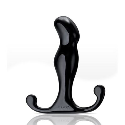 Compact black prostate massager with dual stimulation tabs and smooth glass-like finish by Aneros
