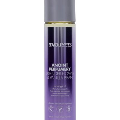 Lavender flower and vanilla bean massage oil 4 oz clear formula by Evolved Novelties