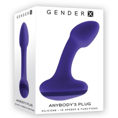Curved purple vibrating anal plug in body-safe silicone by Gender X
