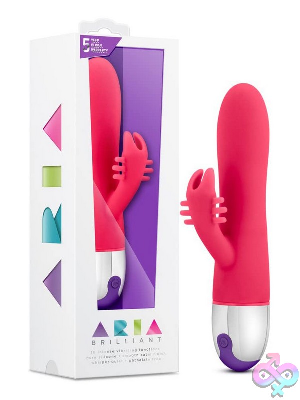 Discreet-Toys-Aria-Brilliant-Cerise-Nu-Bl-81500 Cerise Pink Rabbit-Style Dual Stimulation Vibrator With Soft Flexible Body And Clitoral Ears By Blush Novelties
