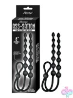 Dual flexible silicone anal beads with adjustable cock ring in black by Nasstoys