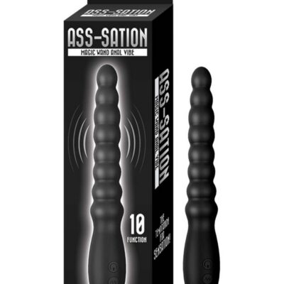 Ass-Sation Magic Wand vibrating anal beads in black and purple on a clean background