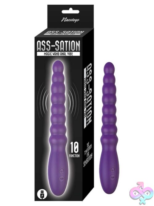 Ass-Sation Magic Wand Vibrating Anal Beads In Black And Purple On A Clean Background