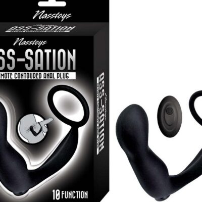Curved contoured anal plug and cock ring combo in black silicone by Nasstoys