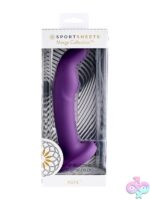 Astil 8-inch purple silicone suction cup dildo with pleasure-bump shaft and flared harness-compatible base by Sportsheets