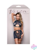 Navy floral lace tie-back top and skirt one-size lingerie set by Fantasy Lingerie
