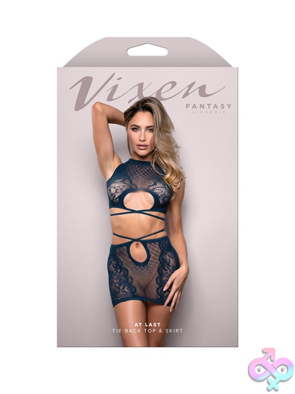 Discreet-Toys-At-Last-Tie-Back-Top-Skirt-One-Size-Nu-V818-Os-B Navy Floral Lace Tie-Back Top And Skirt One-Size Lingerie Set By Fantasy Lingerie