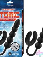 Atomic Dual Exciter vibrating anal beads with stretch ring in black by Nasstoys