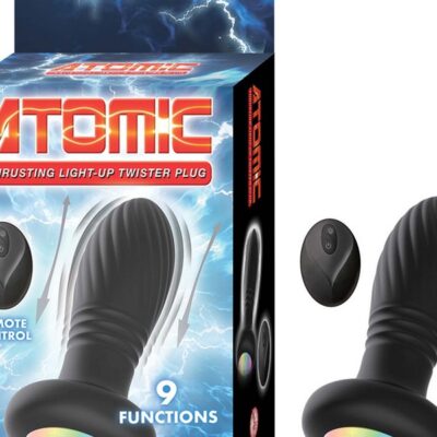 Thrusting light-up twister anal plug in black silicone by Nasstoys