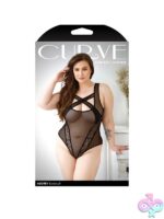 Criss-cross black mesh bodysuit with lace panel detail by Fantasy Lingerie