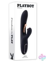Aureus dual stimulation rabbit vibrator in black with rose gold tickler by Playboy Pleasure