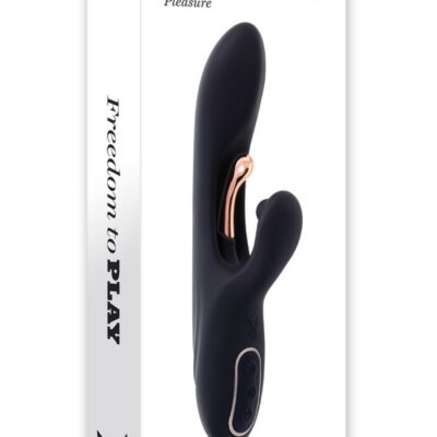 Aureus dual stimulation rabbit vibrator in black with rose gold tickler by Playboy Pleasure