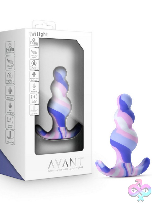 Discreet-Toys-Avant-Twilight-Blue-Nu-Bl-18510 Twilight Blue Beginner Anal Plug With Three Escalating Curves And Tapered Tip By Blush Novelties