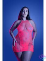 Halter Fishnet Mini Dress Back It Up Dress by Fantasy Lingerie in neon pink