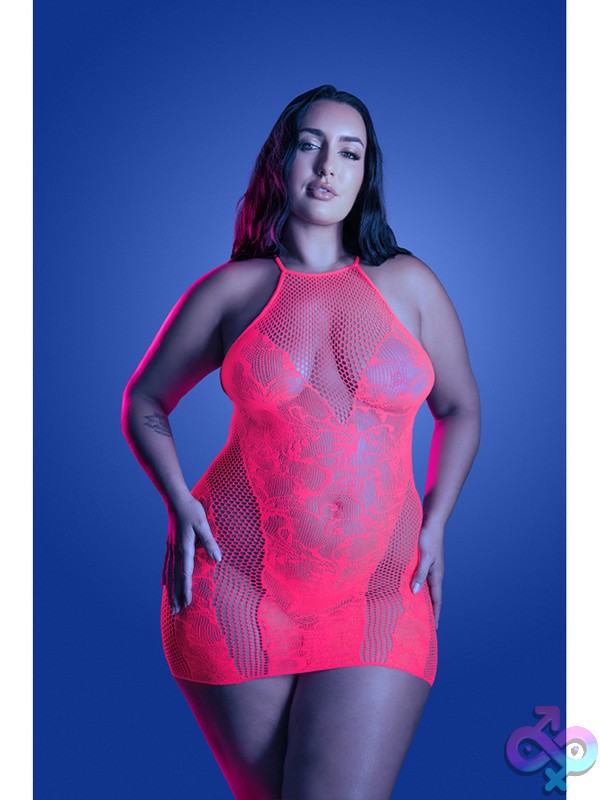 Discreet-Toys-Back-It-Up-Dress-Queen-Size-Nu-Gl2659-Qs-B Halter Fishnet Mini Dress Back It Up Dress By Fantasy Lingerie In Neon Pink