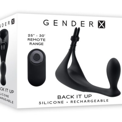 Remote vibrating plug and adjustable C-ring combo in black silicone by Gender X