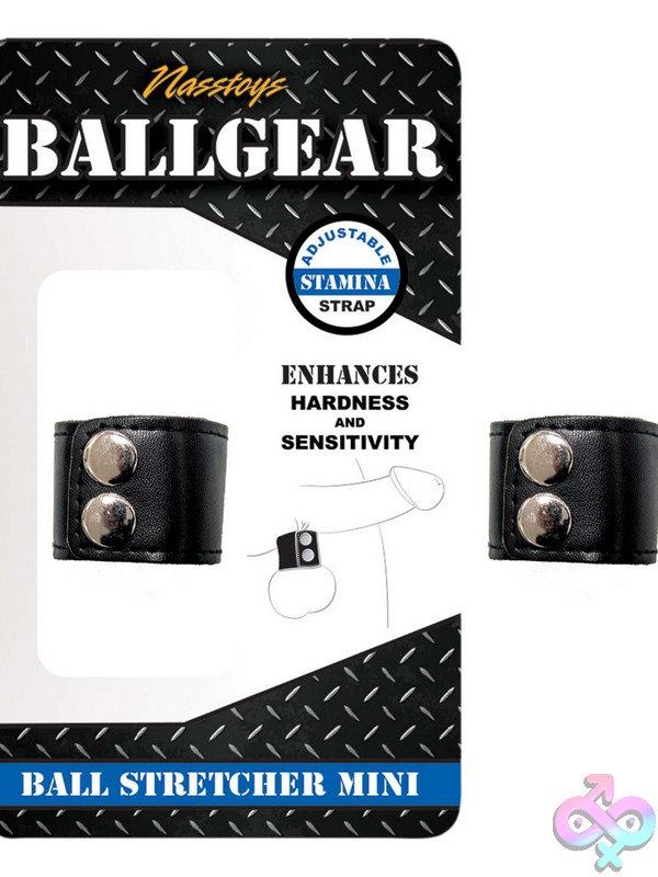Discreet-Toys-Ballgear-Ball-Stretcher-Mini-Black-Nu-Nw3036 Compact Adjustable Ball Stretcher In Matte Black Metal And Pu By Nasstoys