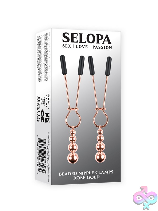 Discreet-Toys-Beaded-Nipple-Clamps-Rose-Gold-Nu-Sl-Nc-3564-2 Rose Gold Beaded Nipple Clamps With Hanging Beads And Rubber Tips By Selopa