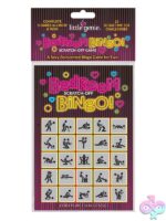 Bedroom Bingo scratch-off couples foreplay and position challenge card game in purple by Little Genie