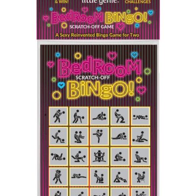 Bedroom Bingo scratch-off couples foreplay and position challenge card game in purple by Little Genie