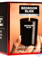 Vanilla-scented coconut soy massage candle in black vessel by Bedroom Bliss