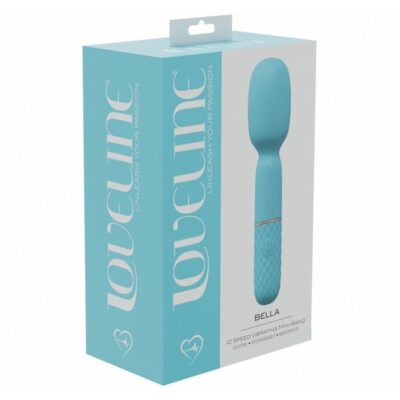 Bella 10-speed rechargeable mini wand vibrator in blue silicone by Shots Toys