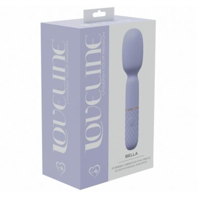 Bella 10-speed rechargeable mini wand vibrator in silicone shown in three colors green pink and purple