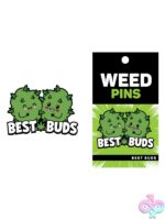 Green metal Best Buds enamel lapel pin with two bud buddies by Wood Rocket