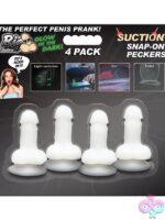 Four glow-in-the-dark green silicone novelty peckers with suction cup bases by Xr - Big Ballers