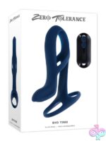 Dual-motor vibrating penis extender sleeve in blue by Zero Tolerance Toys with remote control