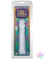 Clear warhead-shaped textured rubber vibrator sleeve by Doc Johnson