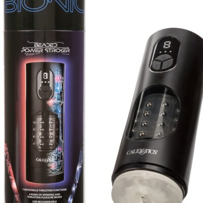 Bionic Beaded Power Stroker automatic masturbator in black TPE by California Exotic Novelties