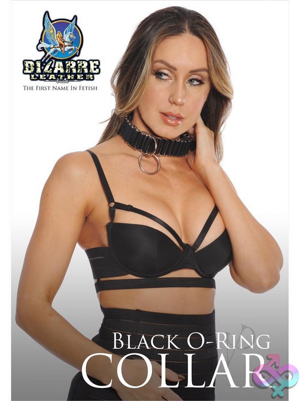 Discreet-Toys-Bizarre-Leather-Black-O-Ring-Collar-Nu-Bl-012 Adjustable Black Leather O-Ring Collar With Metal Hardware By Bizarre Leather
