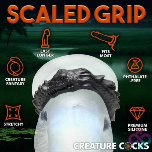Black Caiman Silicone Cock Ring - Black - Image 3