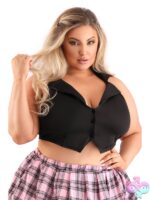 Black collared button-down halter top with tie-back closure by Fantasy Lingerie