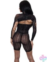 Black Pearl 2-Piece Bling Heart Lace Romper With Sleeves - Image 2