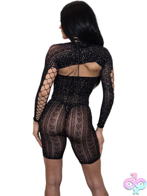 Black Pearl 2-Piece Bling Heart Lace Romper With Sleeves - Image 2