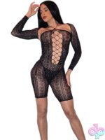 lace romper with sleeves Black Pearl Intimates 2-piece bling heart rhinestone black