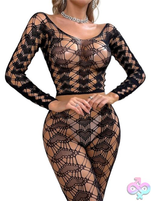 Black Pearl 2-Piece Heart Lace Crop Top With Leggings Black - Image 2