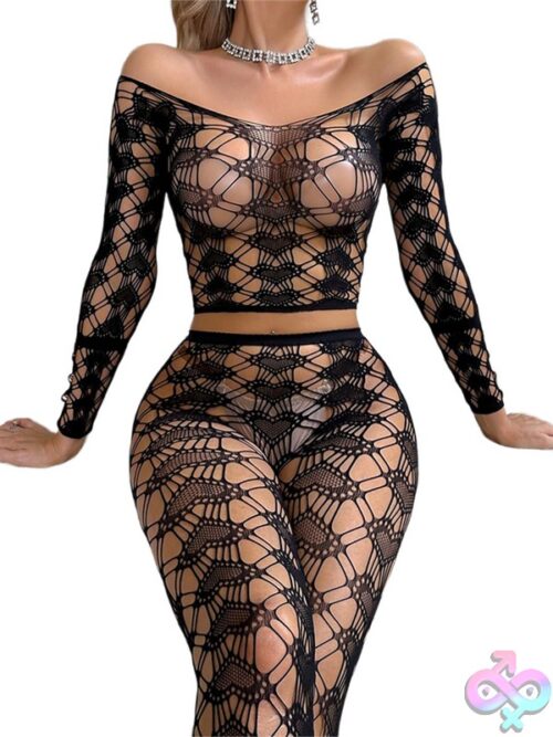 Black Pearl 2-Piece Heart Lace Crop Top With Leggings Black - Image 3