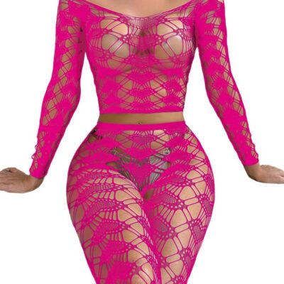Neon Pink Heart Lace Set crop top and leggings by Black Pearl Intimates