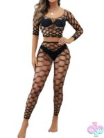 Black Pearl 2-Piece Hexagon Lace Crop Top With Leggings Black - Image 2