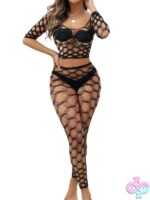 Hexagon lace crop top with matching black leggings by Black Pearl Intimates