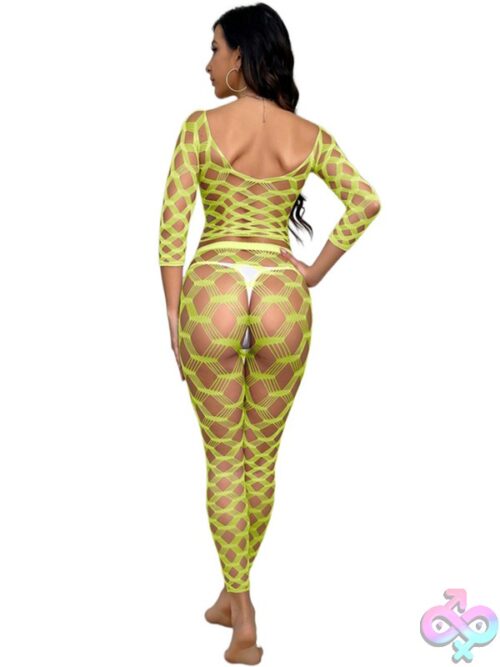Black Pearl 2-Piece Hexagon Lace Crop Top With Leggings Neon Yellow - Image 2