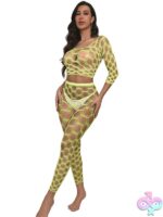 Neon Yellow Lace Two-Piece Black Pearl 2-Piece Hexagon Lace Crop Top With Leggings by Black Pearl Intimates