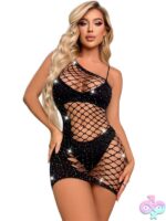 fishnet one shoulder dress Black Pearl Bling Rhinestone Mini by Black Pearl Intimates